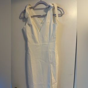 JAYEDY MIDI DRESS - THIGH SPLIT TIE SHOULDER V NECK DRESS IN WHITE